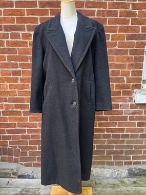 Vintage London Fog Long Dark Charcoal Wool Overcoat